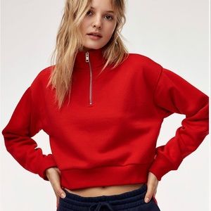 Aritzia TNA Perfect 1/4 Zip Sweatshirt Red Medium